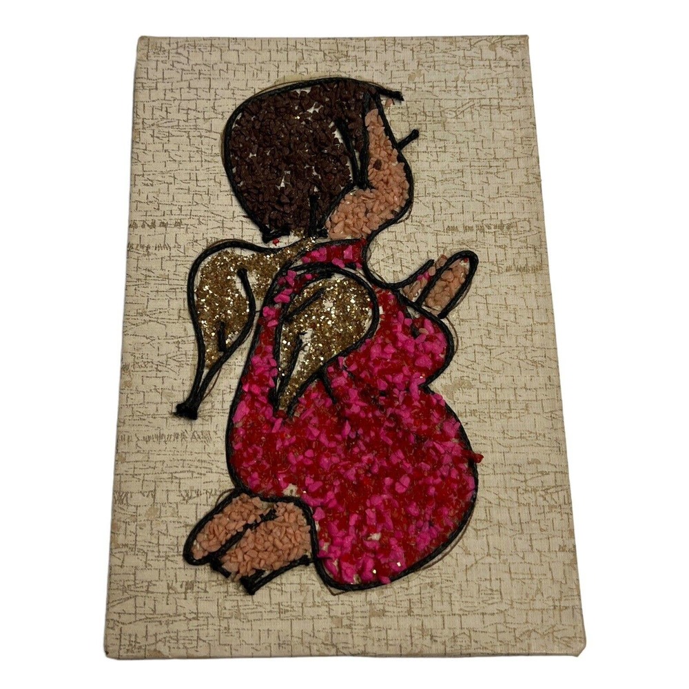 Vintage MCM Owl Gravel Pebble Art Angel Wall Art‎ Hanging Picture